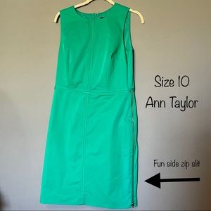 Ann Taylor size 10 green dress w/ zipper detail